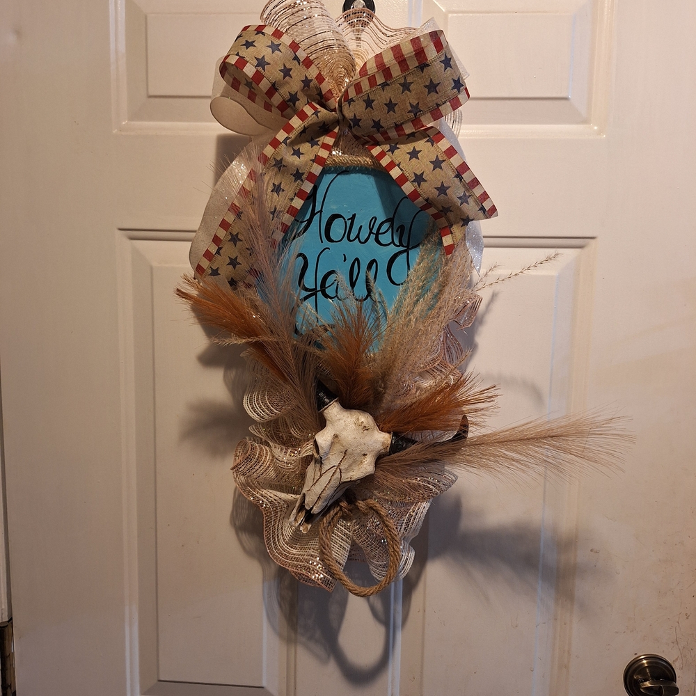 Rustic Wreath with Bow and Skull Accent